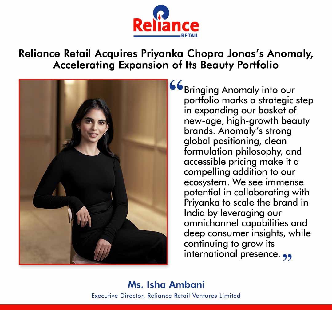 Reliance Retail acquires Priyanka Chopra Jonas’s Anomaly, bets big on beauty growth