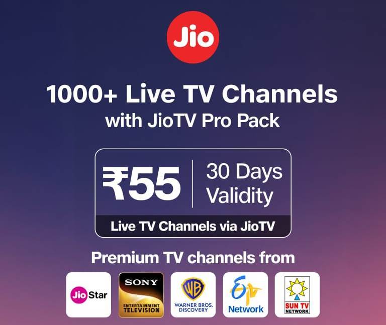 Jio revolutionises mobile entertainment with ₹55 TV pack; Offers 1,000+ live channels across 16 languages