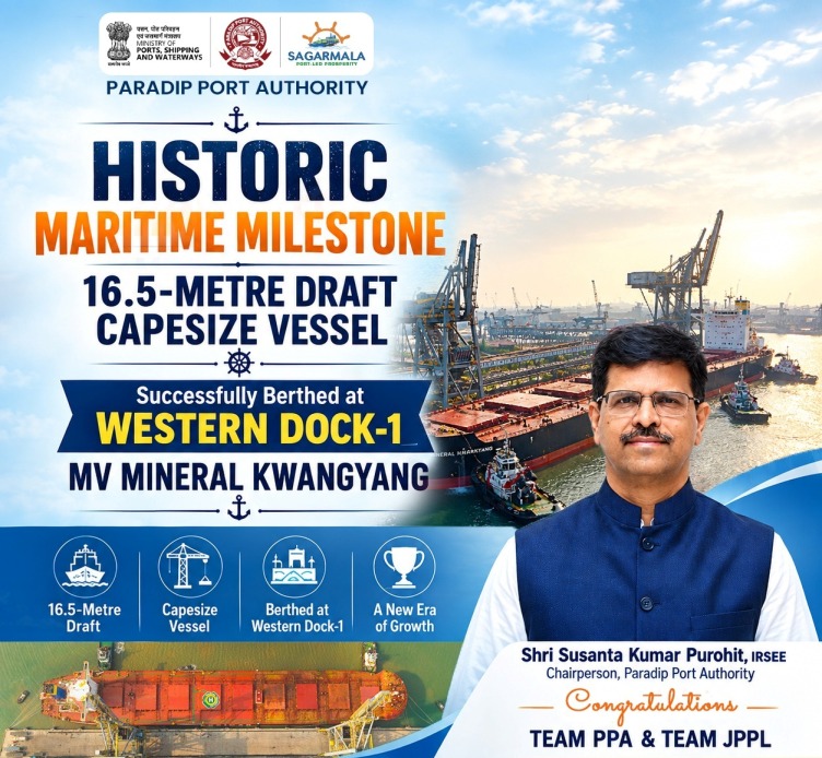 Paradip Port berths first 16.5-metre-draft capesize vessel, boosting deep-draft cargo handling