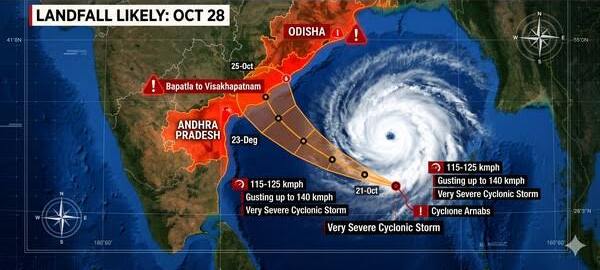 Cyclone Arnab to make landfall on Andhra coast by Wednesday forenoon, winds up to 150 kmph
